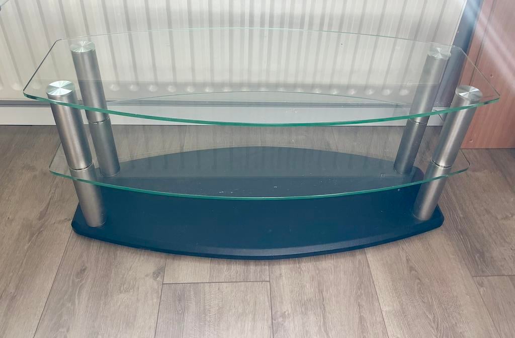 Glazen tv meubel, Ophalen, Gebruikt, 50 tot 100 cm, Glas