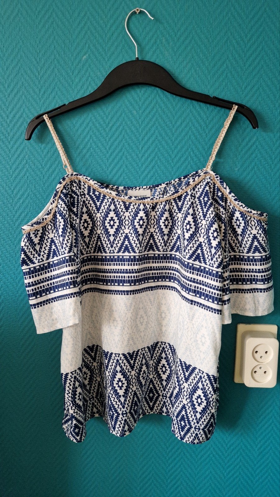 Zomerse off-shoulder top met etnische print, Maat 38/40 (M), Blauw, Vero Moda, Ophalen of Verzenden