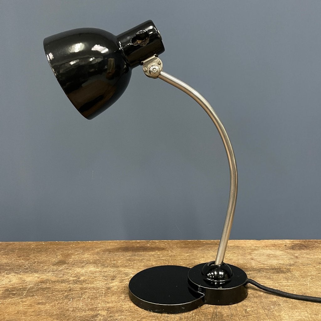 Oude zwarte Zirax bureaulamp met emaille kap bauhaus vintage, Ophalen of Verzenden