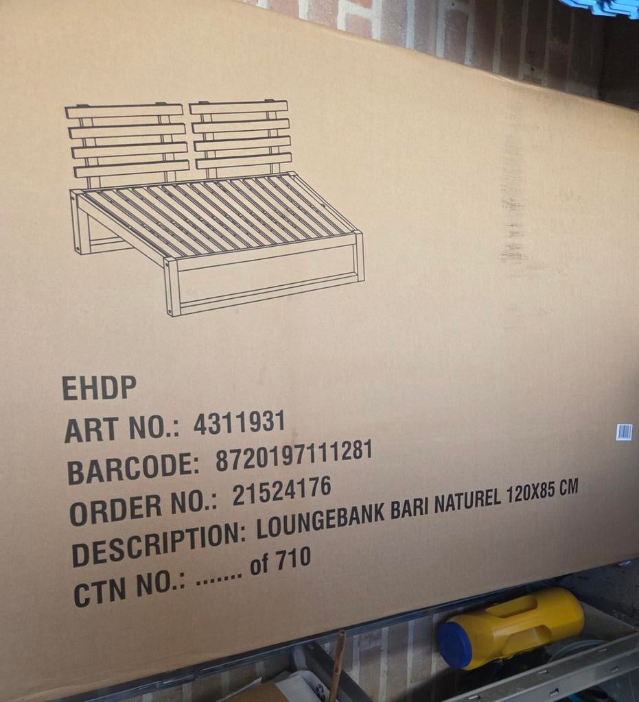 Nieuwe Loungebank Bari Naturel 120x85 cm met kussens, Nieuw, Loungeset, Bank, Hout