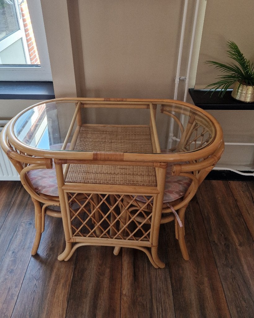 Vintage rotan bistroset, Tuin en Terras, Tuinsets en Loungesets, Rotan, Nieuw, Eettafel, Ophalen