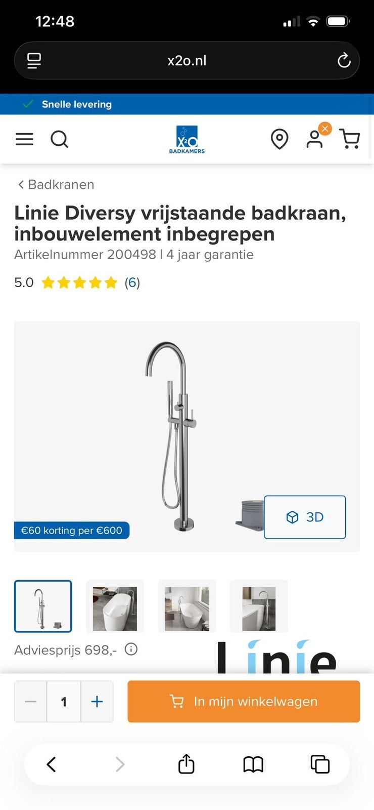 Vrijstaande badkraan met handdouche - Chroom, Doe-het-zelf en Verbouw, Sanitair, Ophalen of Verzenden, Zo goed als nieuw, Chroom