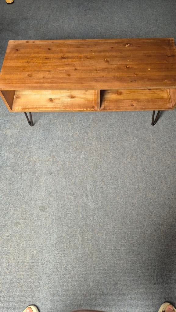 Houten tv kastje  met ijzer pootjes., Ophalen, 25 tot 50 cm, 50 tot 100 cm, Minder dan 100 cm