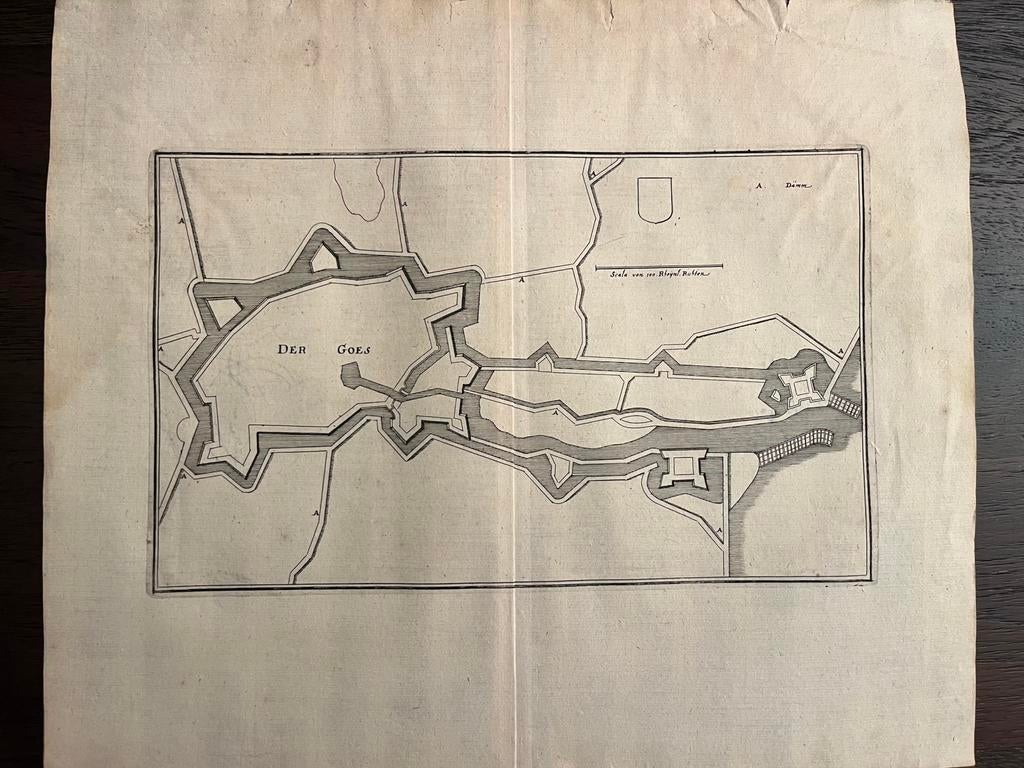 Antieke kaart (vestingkaart) Goes  C. Merian 1660, Antiek en Kunst, Ophalen of Verzenden