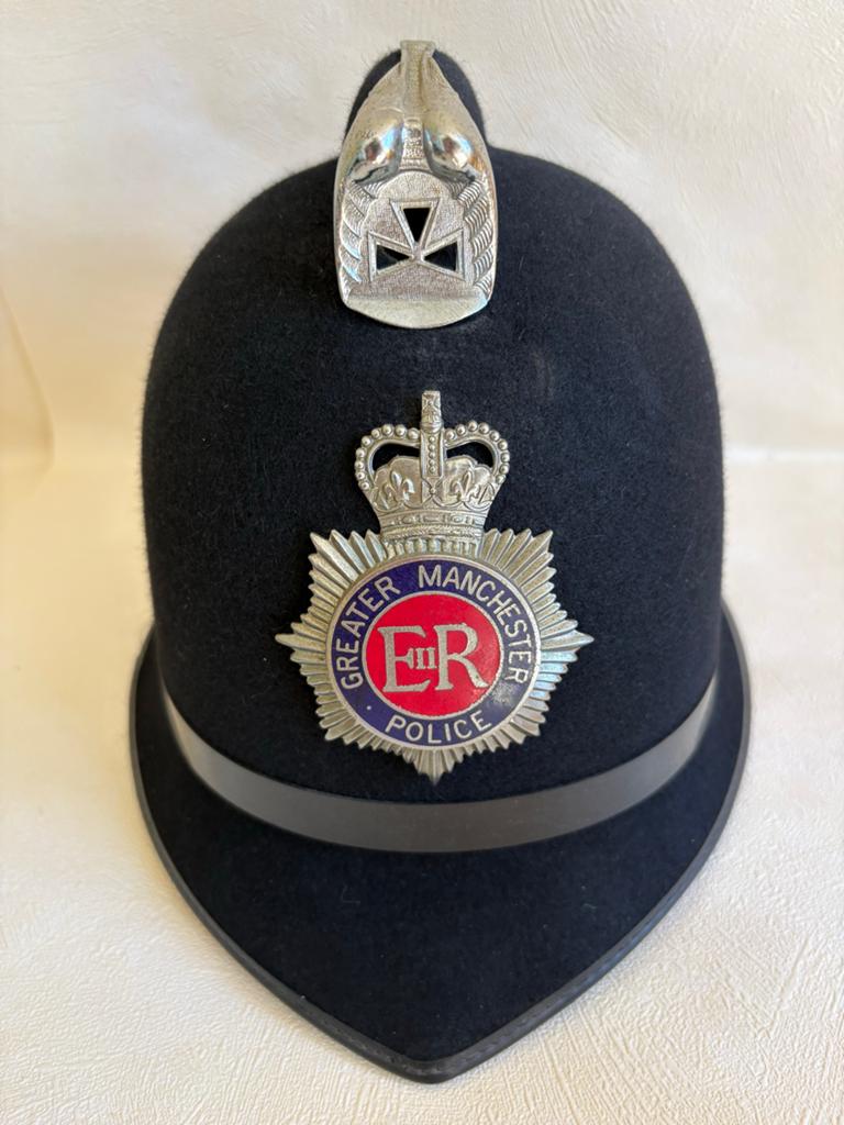 Vintage Britse Politiehelm - Greater Manchester Police, Ophalen of Verzenden, Overige soorten, Engeland, Helm of Baret