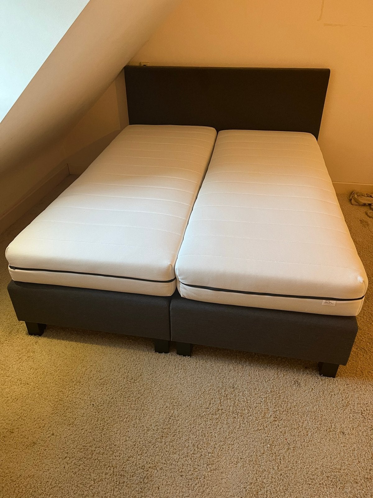Boxspring 210x160 met hoofdbord, Ophalen, Gebruikt, 210 cm, Tweepersoons