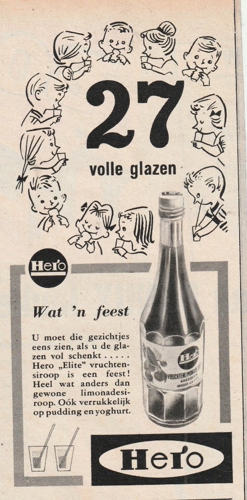 Retro reclame 1960 Hero frisdrank 27 glazen limonade, Verzamelen, Verzenden, Overige typen
