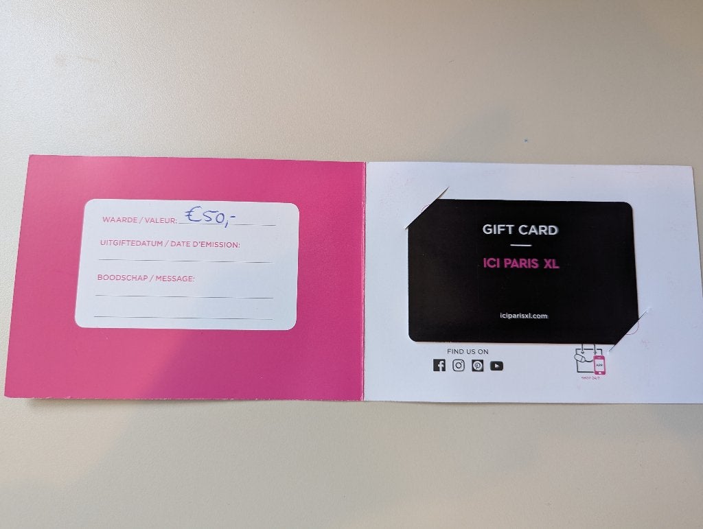ICI Paris XL kado bon 50 euro, Eén persoon, Cadeaubon, Warenhuis- of Winkelbon