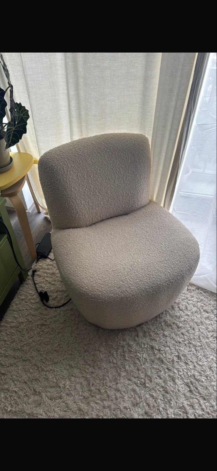 Kwantum Fauteuil - Crèmekleurige Bouclé Stof, Ophalen, 75 tot 100 cm, Zo goed als nieuw, Stof