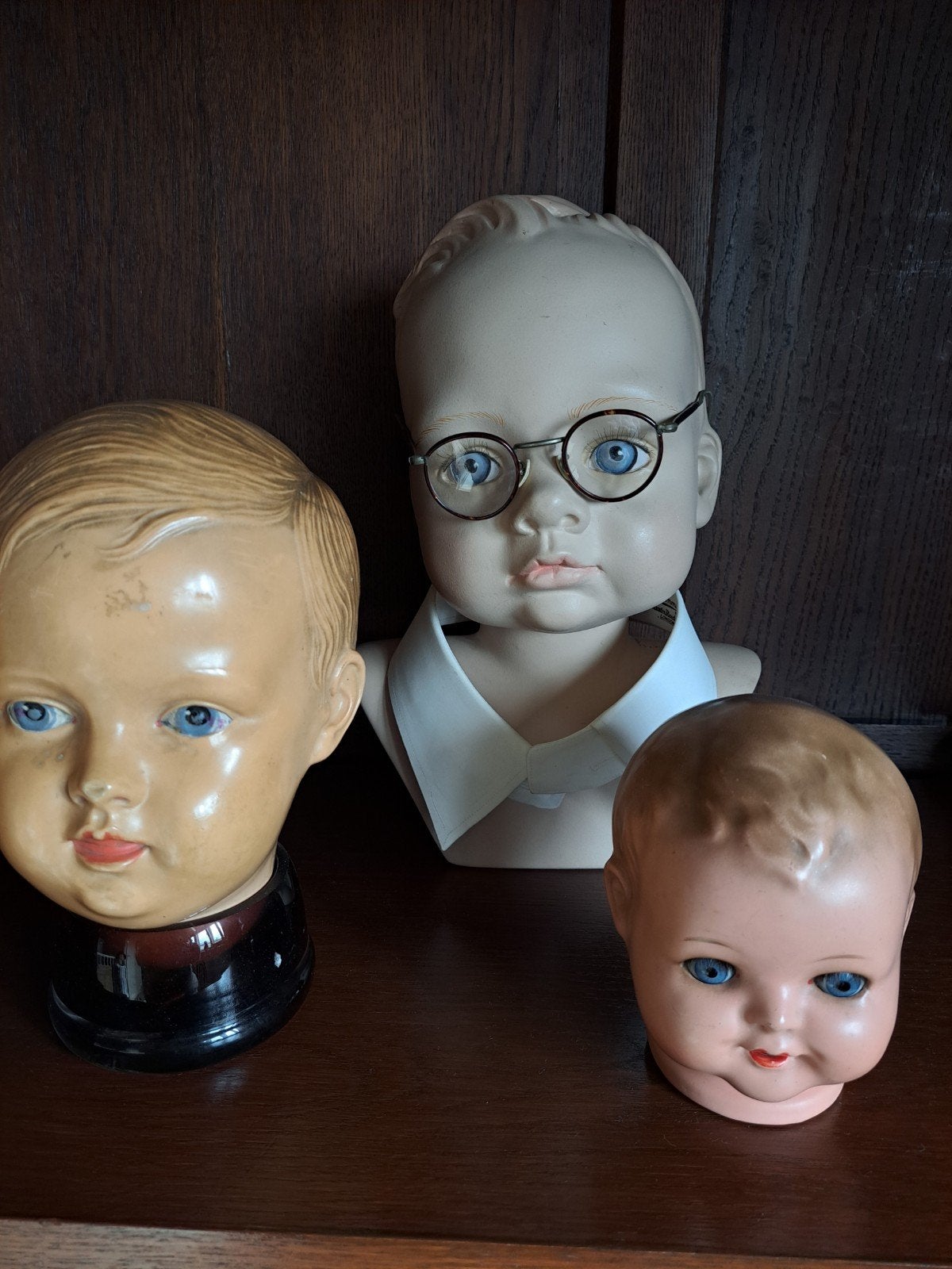 3 Oude Poppenhoofdjes in Goede Staat, Ophalen of Verzenden, Gebruikt, Overige typen
