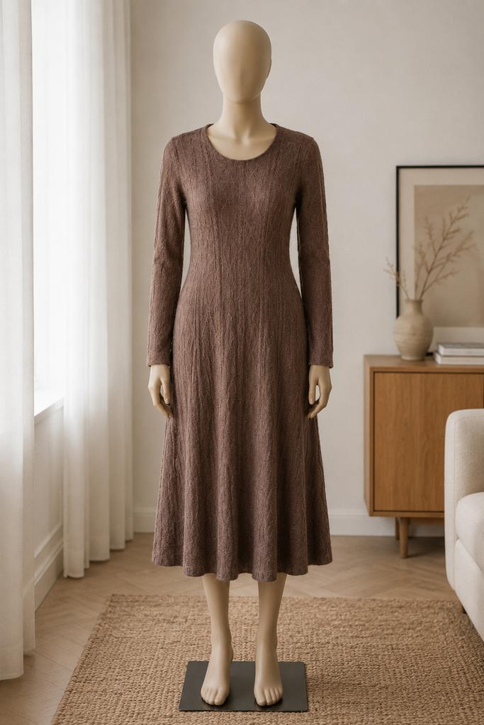 Johnstons of Elgin Cashmere Silk maxi dress sweater gown M, Maat 38/40 (M), Bruin, Ophalen of Verzenden, Zo goed als nieuw