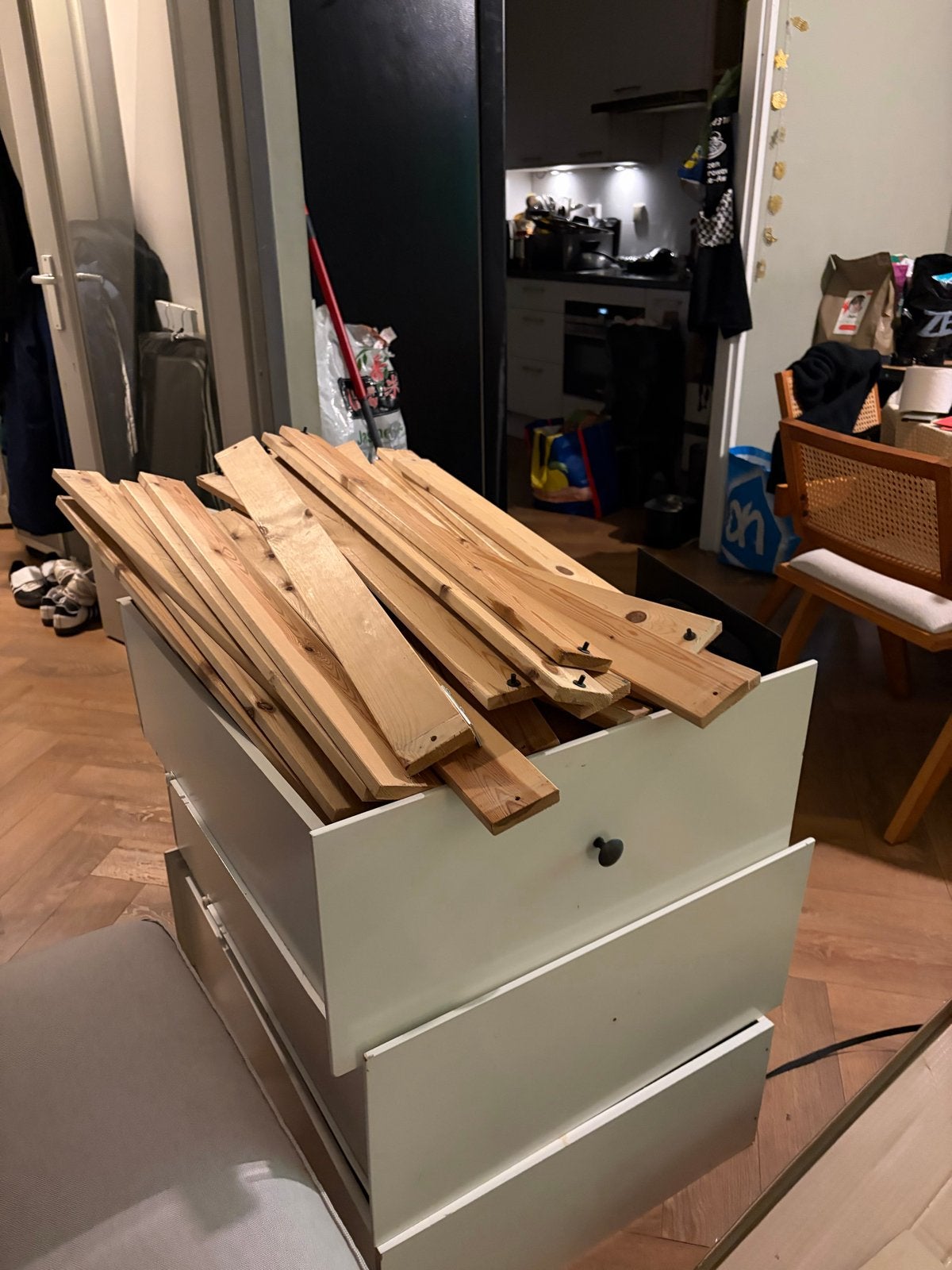 IKEA HEMNES Bedbank met 3 lades, wit, 80x200 cm, Huis en Inrichting, Ophalen, Gebruikt, Eenpersoons, Wit