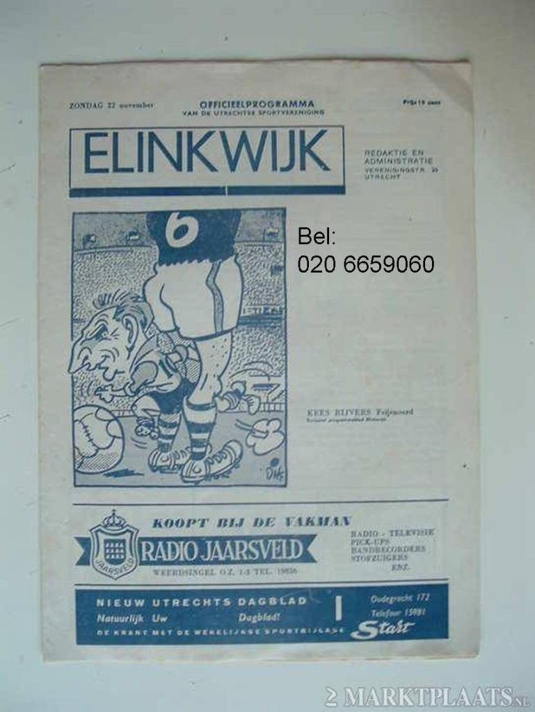 gezocht oud programma sport voetbal club Elinkwijk 1959 1960, Verzamelen, Ophalen of Verzenden, Gebruikt, Overige binnenlandse clubs