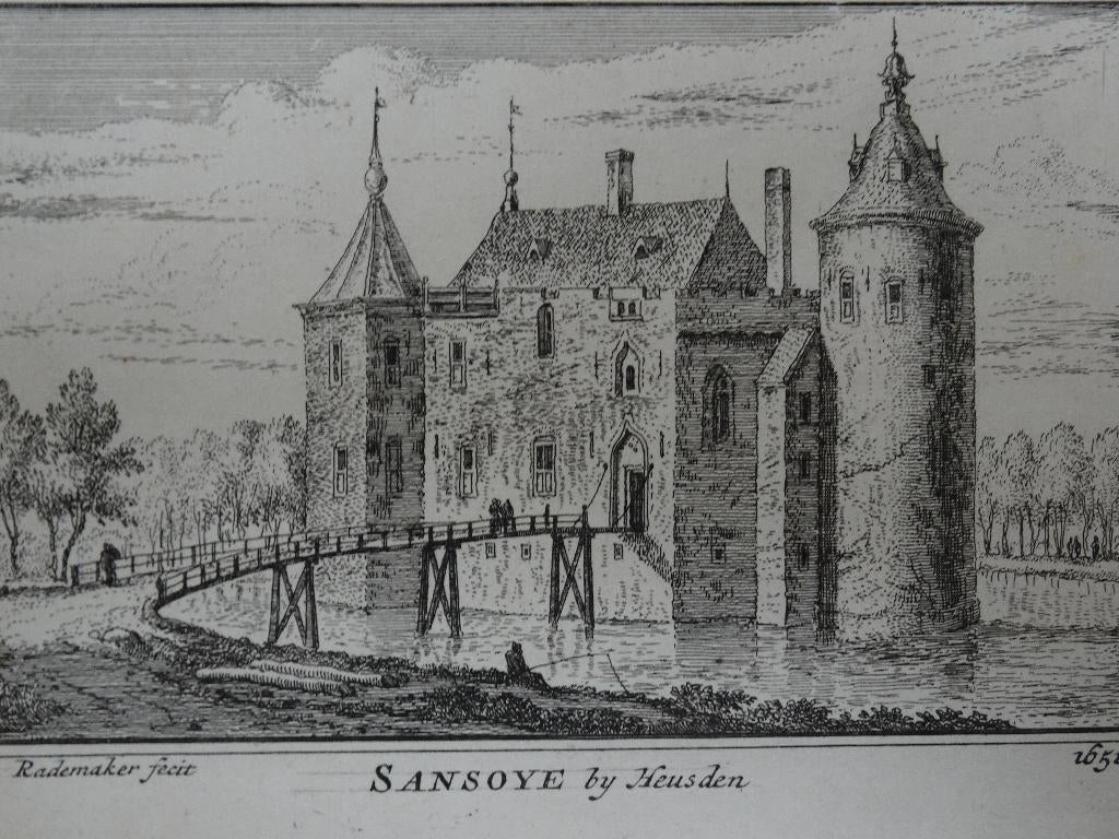 gravure kasteel Sansoye bij Heusden, Rademaker, 18e eeuw, Verzenden, Architectuur, Gravure, Origineel