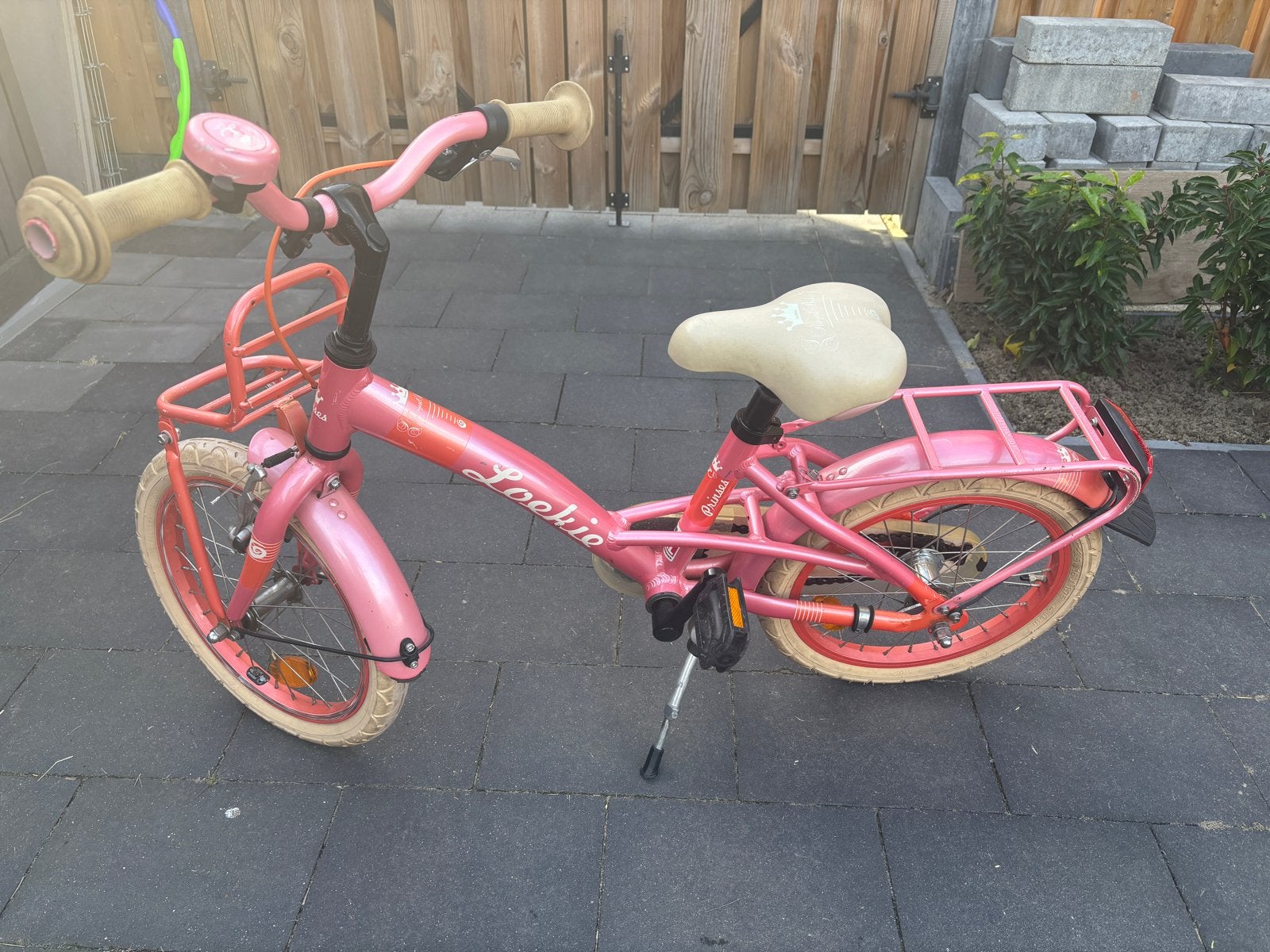 Roze kinderfiets Lookie Princess 14 inch, Fietsen en Brommers, Terugtraprem, Gebruikt, Ophalen of Verzenden, Handrem