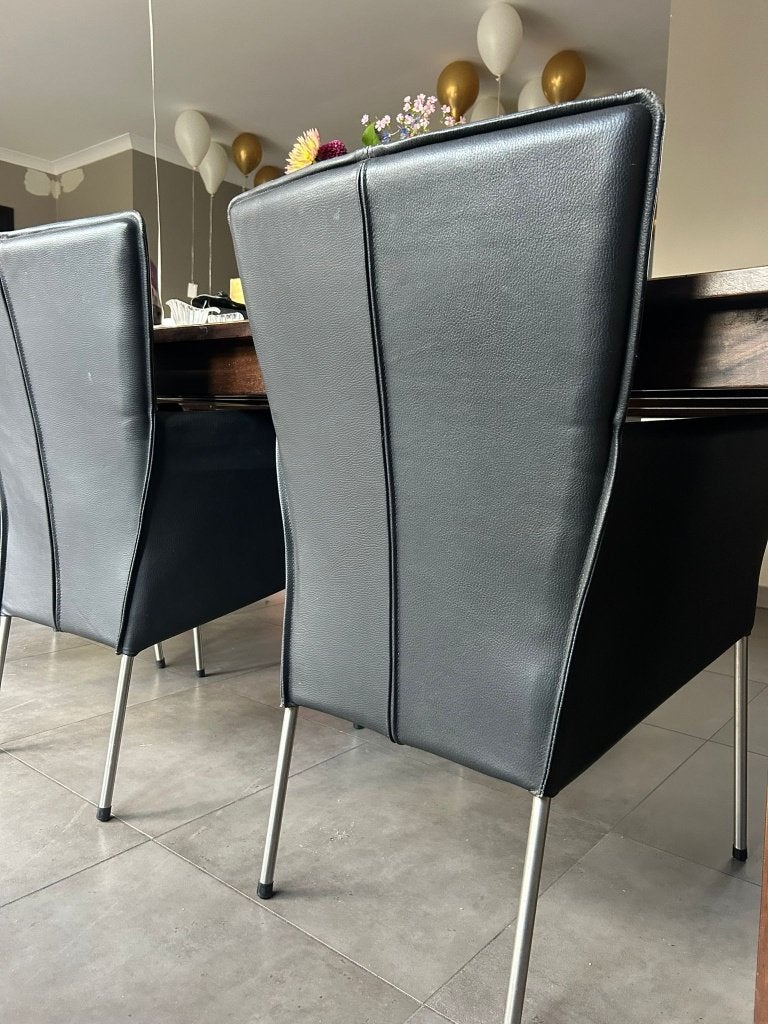 Eetkamerstoelen zwart leer, 8 stuks, Huis en Inrichting, Stoelen, Ophalen, Gebruikt, Zwart, Vijf, Zes of meer stoelen