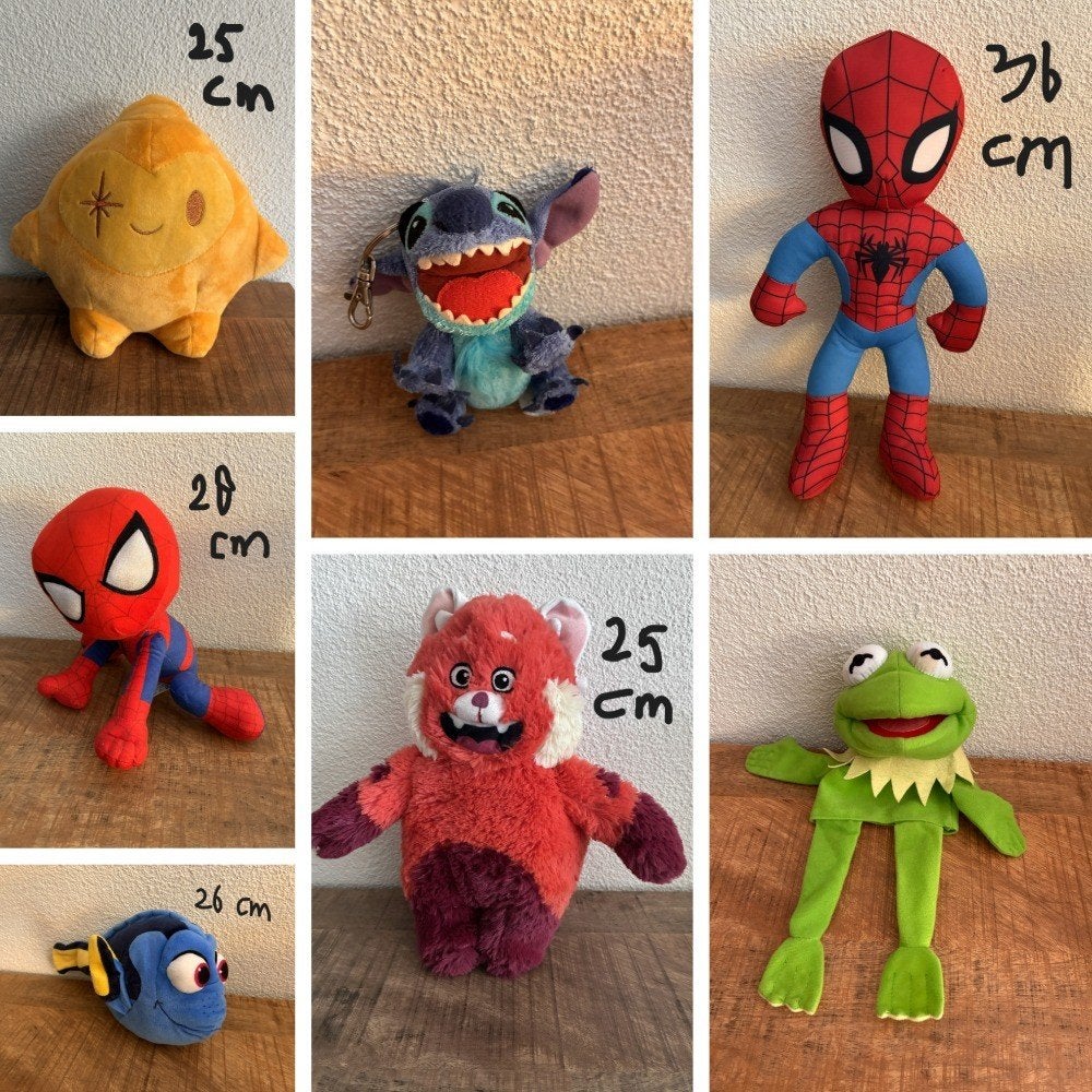 Disney, Stich, Spiderman knuffels. PRIMA & ZGAN. Zie foto's., Disney, Disney, Overige typen, Ophalen of Verzenden