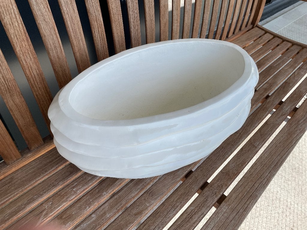 Witte design plantenbak (ovaal, 50x30cm), Tuin en Terras, Ophalen, Steen, Binnen, Zo goed als nieuw
