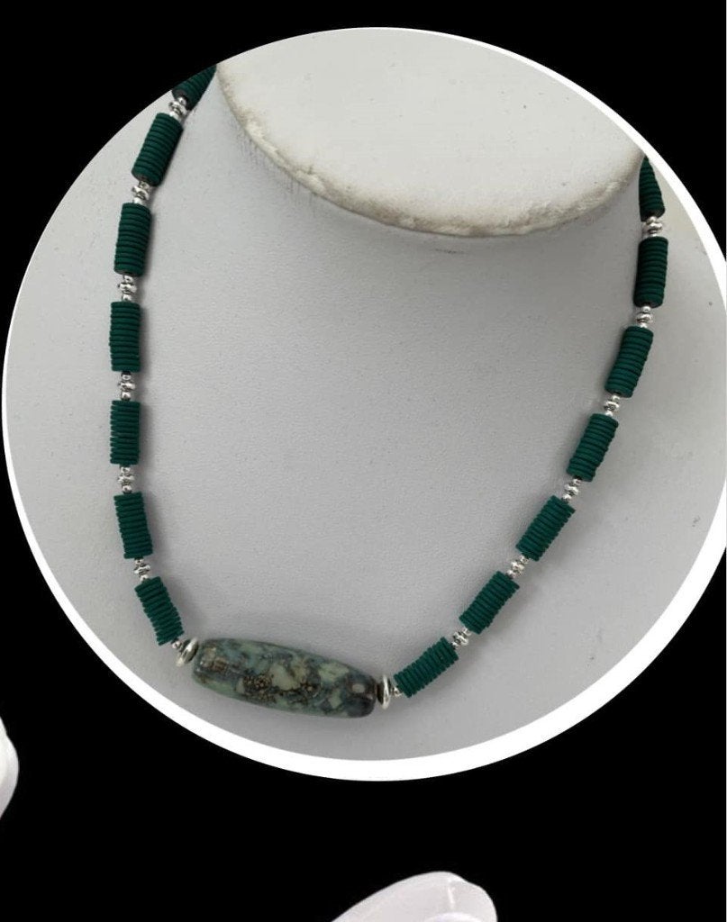 mooie hematietketting met agaat kolomkraal, Nieuw, Ophalen of Verzenden, Steen of Mineraal, Met edelsteen
