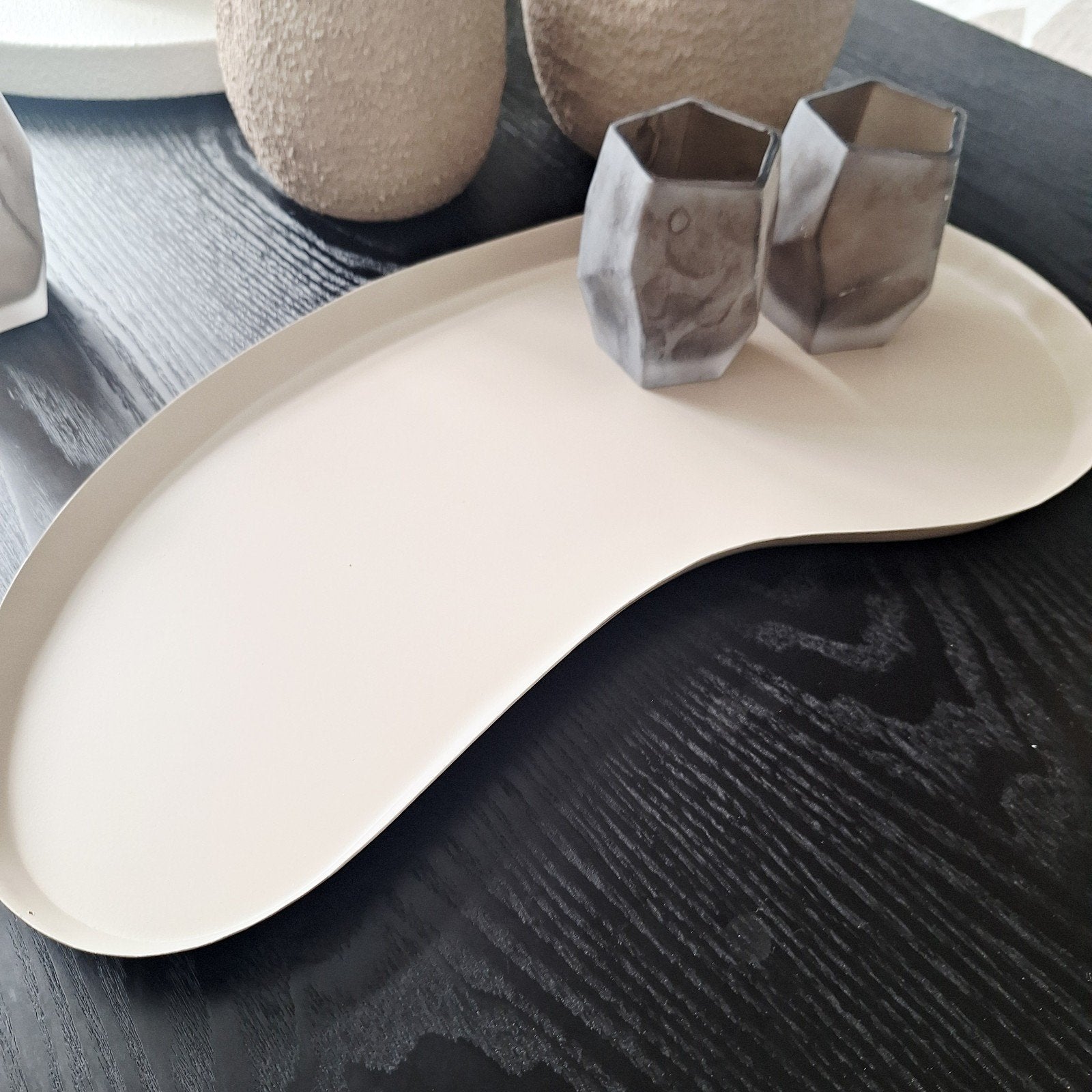 Beige metalen kidney tray schaal dienblad organisch, Rond, Nieuw, Ophalen of Verzenden, X