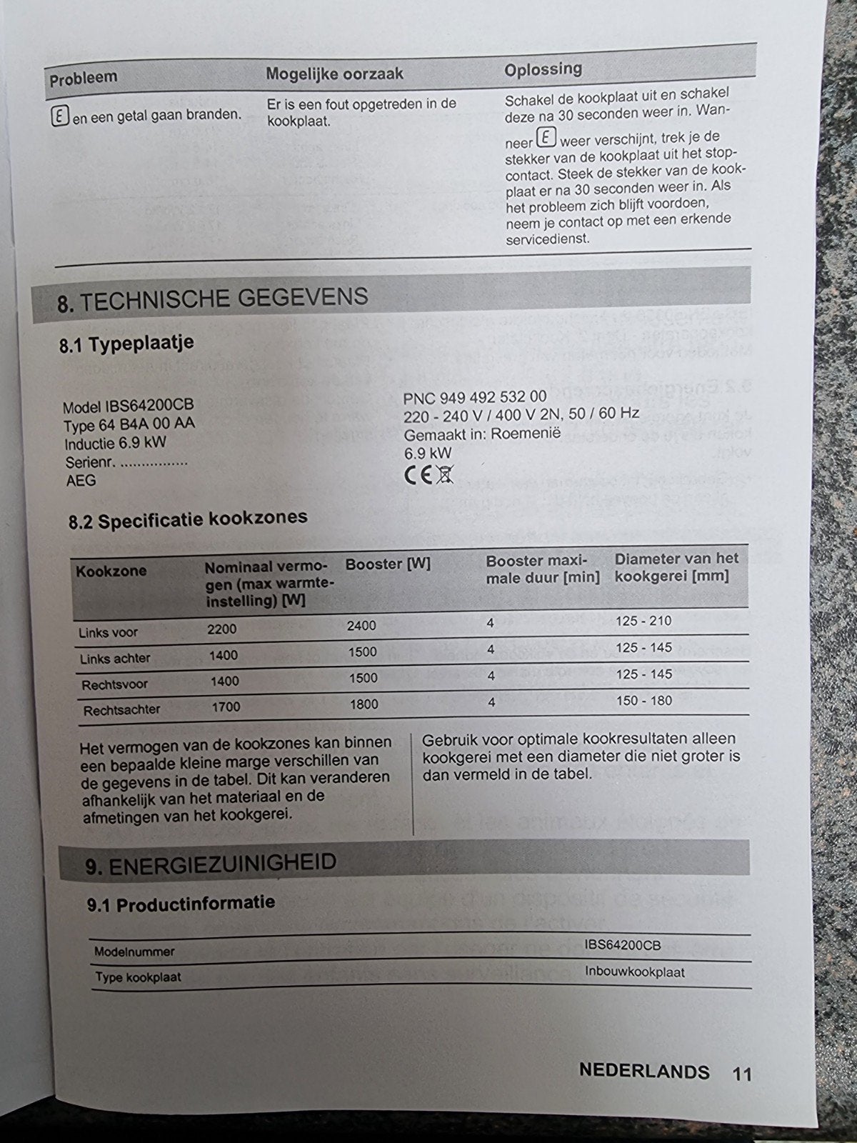 AEG IBS64200CB Inductiekookplaat - 4 zones, 6.9 kW, Ophalen, 4 kookzones, Zo goed als nieuw, Inbouw