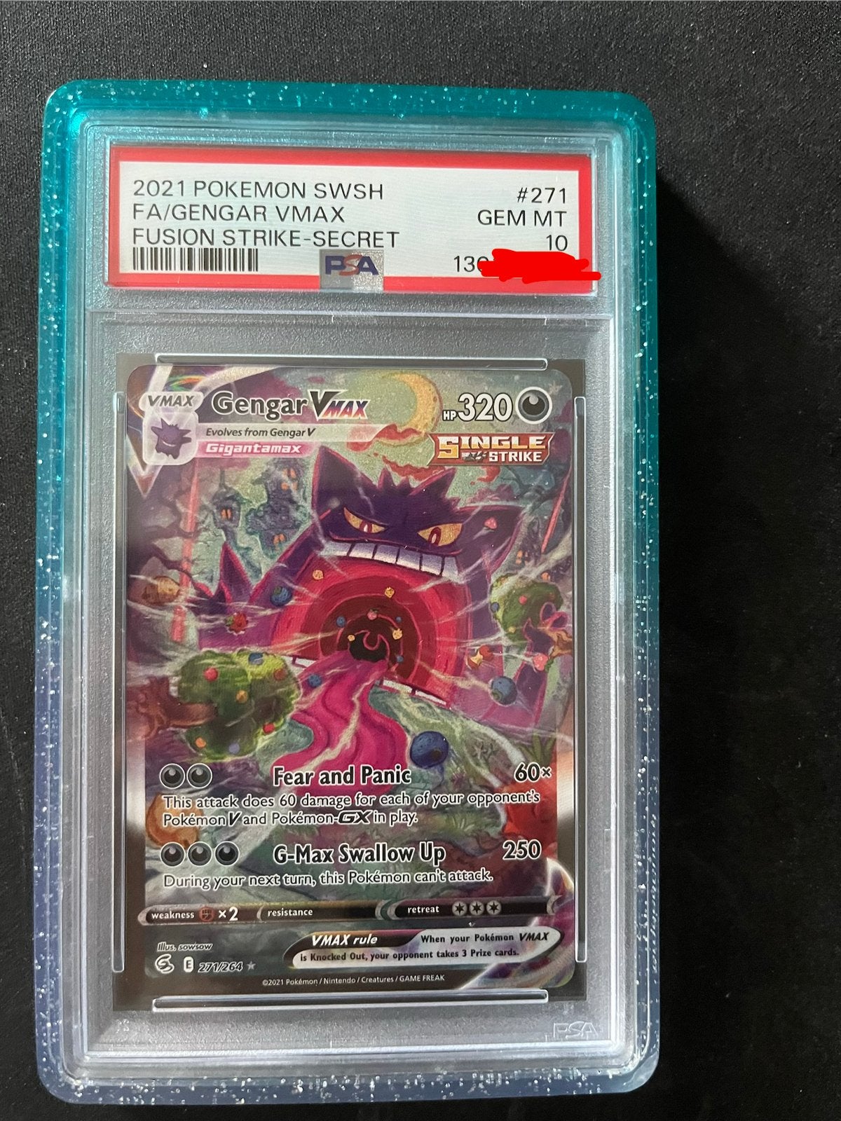 Gengar Vmax #271 Fusion Strike PSA 10, Ophalen of Verzenden, Zo goed als nieuw