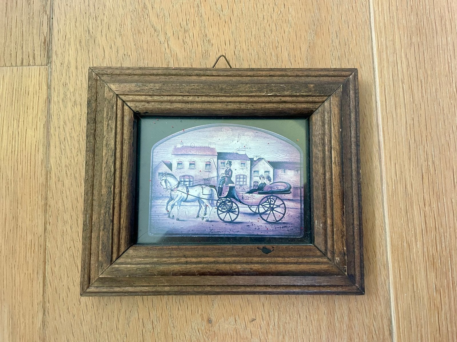Vintage ingelijste afbeelding met paard en koets, Antiek en Kunst, Kunst | Schilderijen | Klassiek, Ophalen of Verzenden