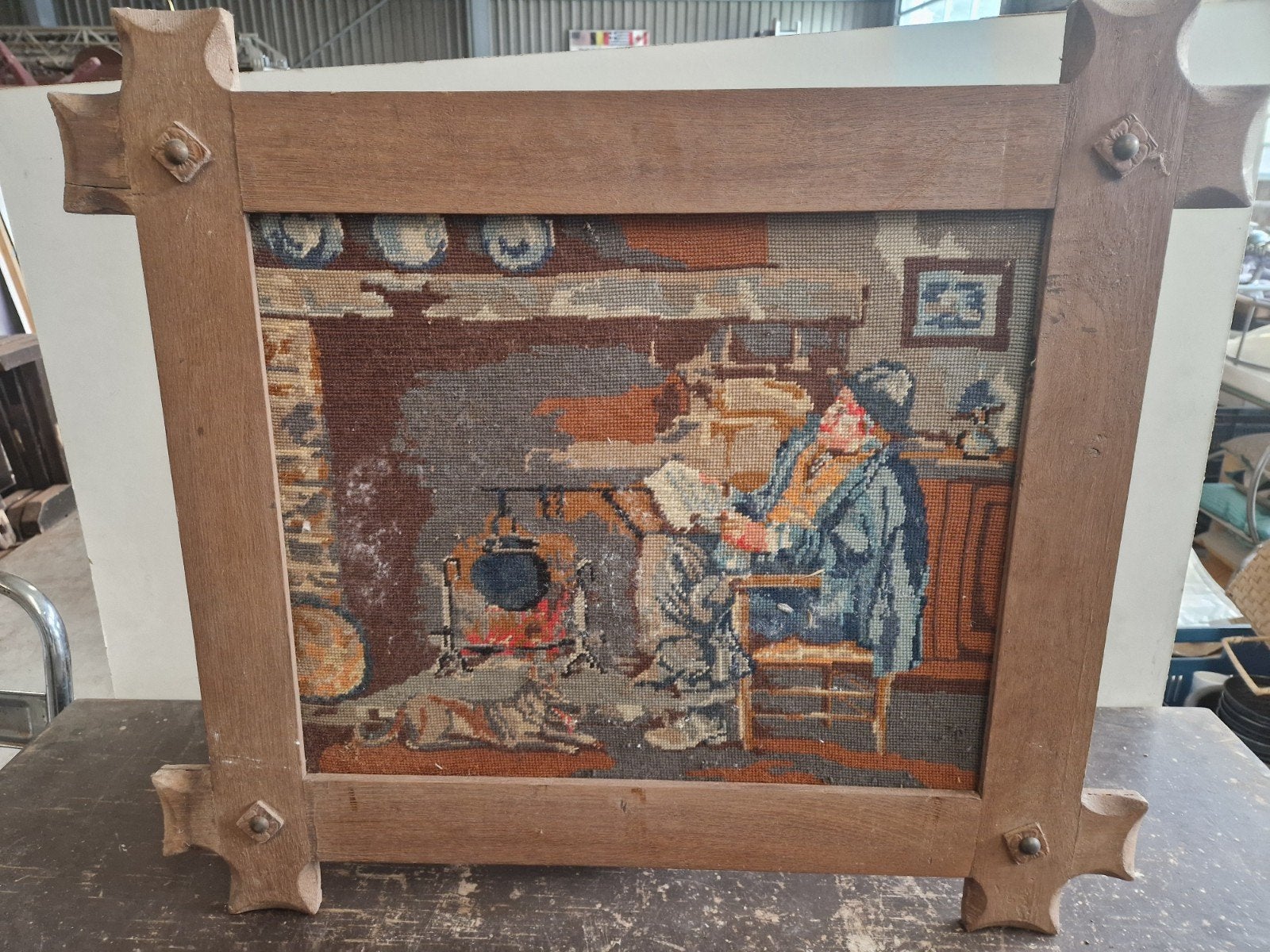 Gobelin wandtapijt in prachtige robuuste vintage lijst, Ophalen of Verzenden