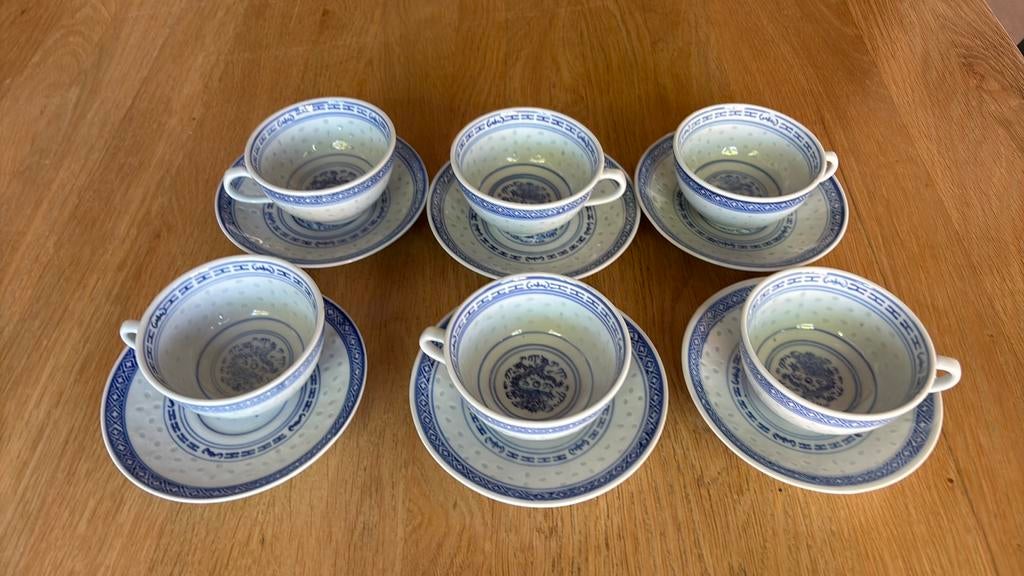 Chinees rijstkorrel servies kop en schotel, Antiek en Kunst, Ophalen
