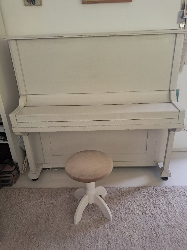 piano met kruk en bladmuziek, Ophalen, Gebruikt, Wit, Digitaal