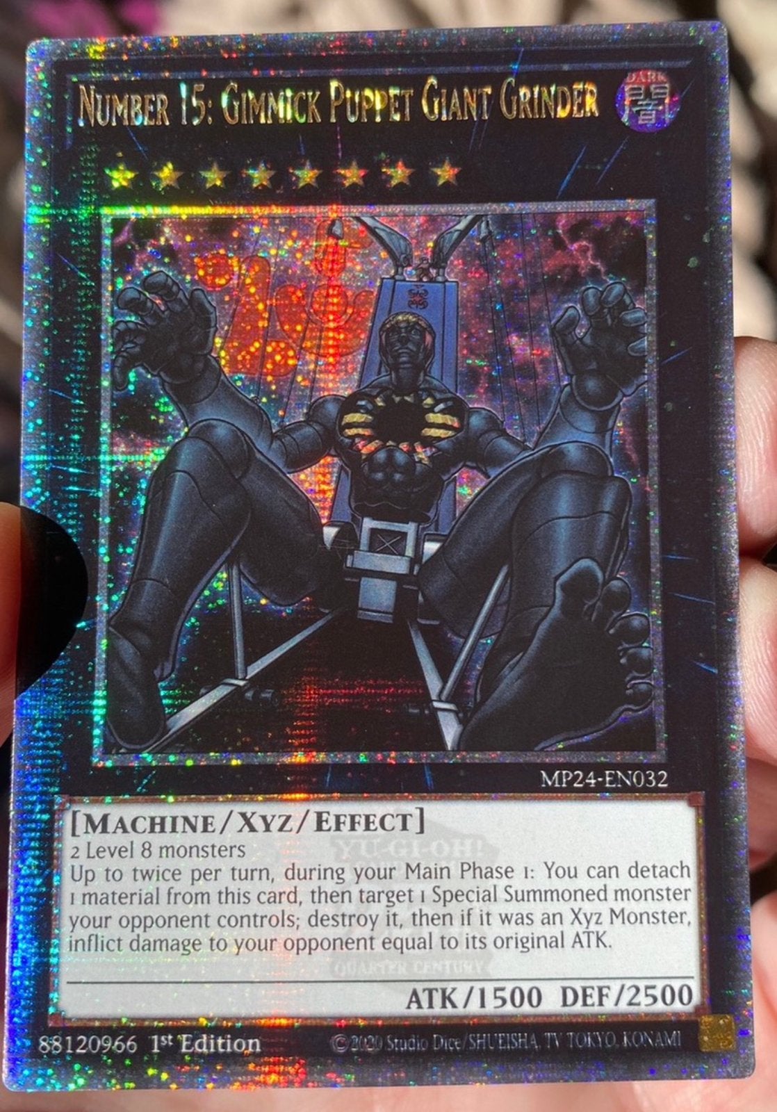Yu-Gi-Oh! Number 15: Gimmick Puppet Giant Grinder Mint !, Ophalen of Verzenden, Zo goed als nieuw, Losse kaart, Foil