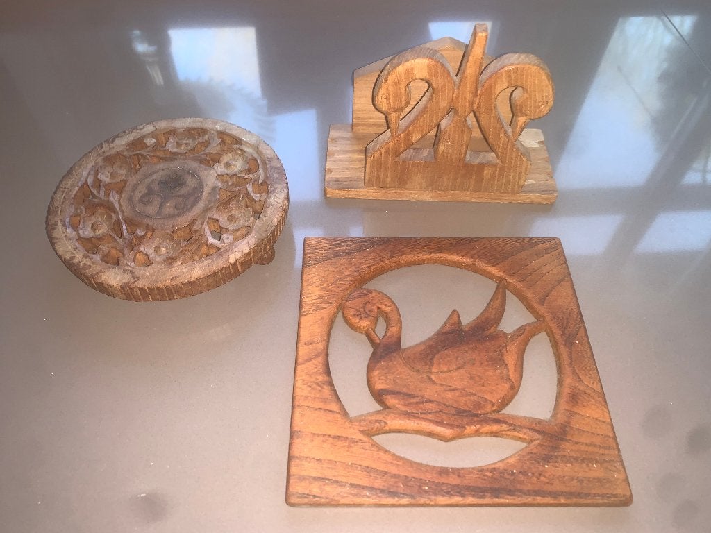 Houtsnijwerk decoratie ornamenten wandpaneel 3x, Houtsnijwerk, Minder dan 20 cm, Ophalen of Verzenden, Handgemaakt