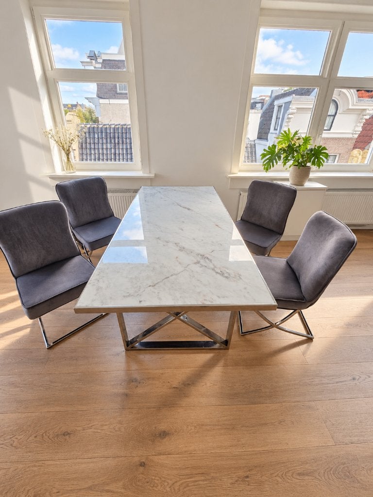 Marmeren tafel set, Ophalen, Marmer, 100 tot 150 cm, Zo goed als nieuw