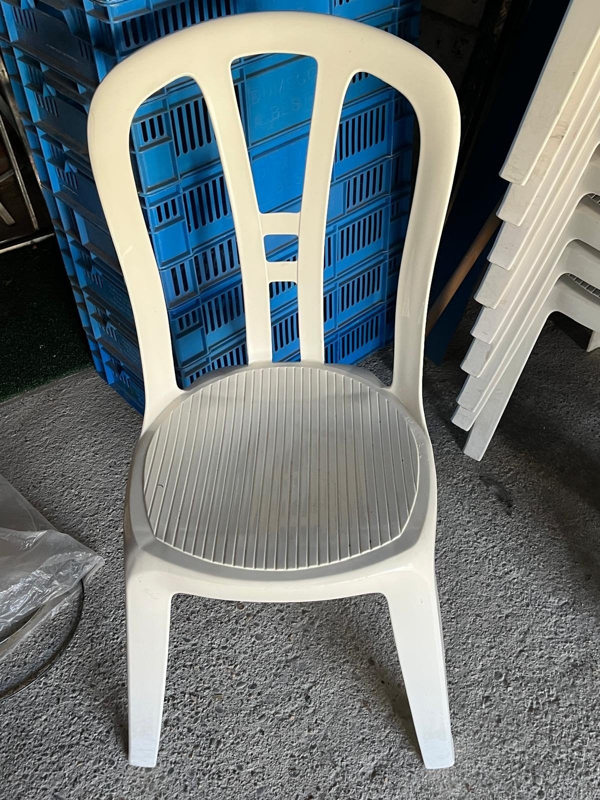 Jardin stapelbare tuinstoelen - witte 10 stuks), Ophalen, Gebruikt, Kunststof, Stapelbaar
