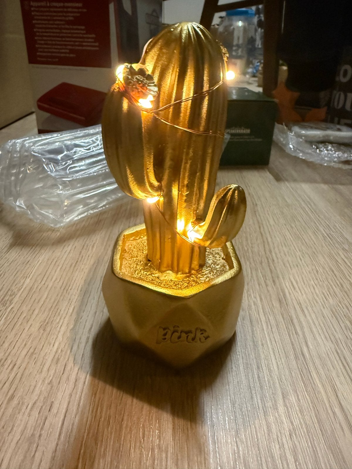 Gouden Cactus Decoratie met Verlichting, Kunststof, Ophalen of Verzenden, Zo goed als nieuw, Goud
