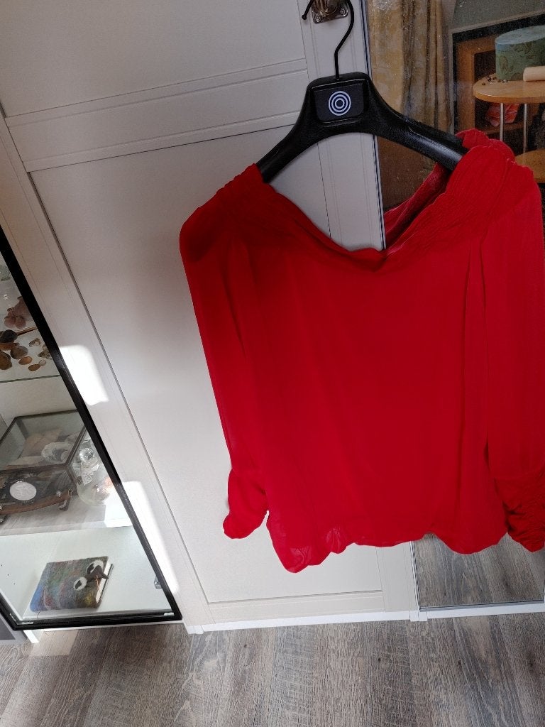 Rode dubbellaags chiffonblouse mt 40, Ophalen of Verzenden, Zo goed als nieuw, Maat 38/40 (M), Rood