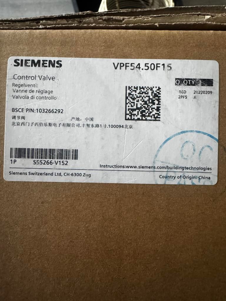 Siemens Regelventiel VPF54.50F15 en Actuator SAX61P03/MO