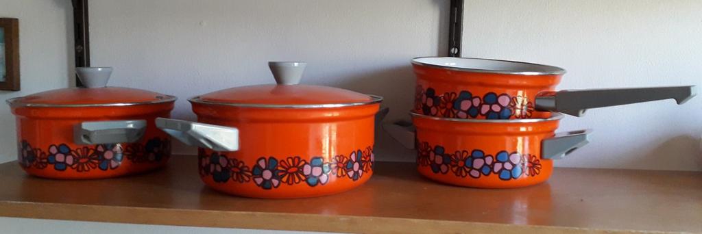 Vintage Brabantia Diane pannenset jaren '70 - Oranje bloemen, Ophalen