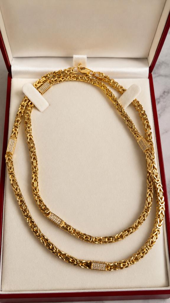 Gouden Koningsketting 750 met Zirkonia, Ophalen of Verzenden, Nieuw, Goud, Met kristal
