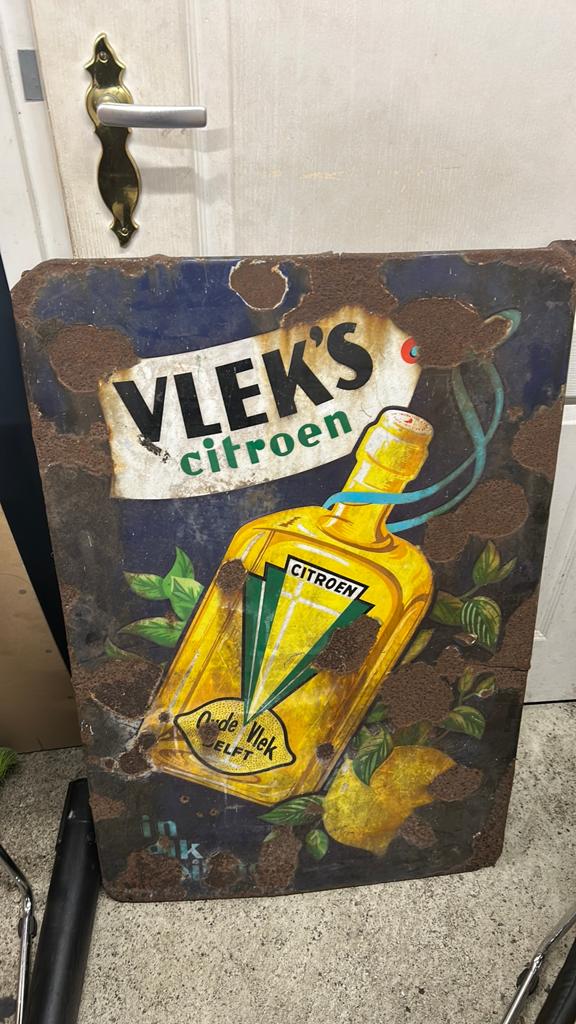 Tekoop antiek oud bord vlek’s citroen delft, Verzamelen, Ophalen, Gebruikt, Reclamebord