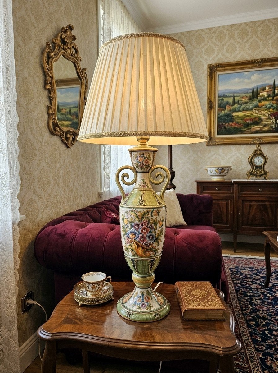 Grote Vintage Italiaanse Lampenvoet Gialletti Deruta 58 cm, Ophalen of Verzenden