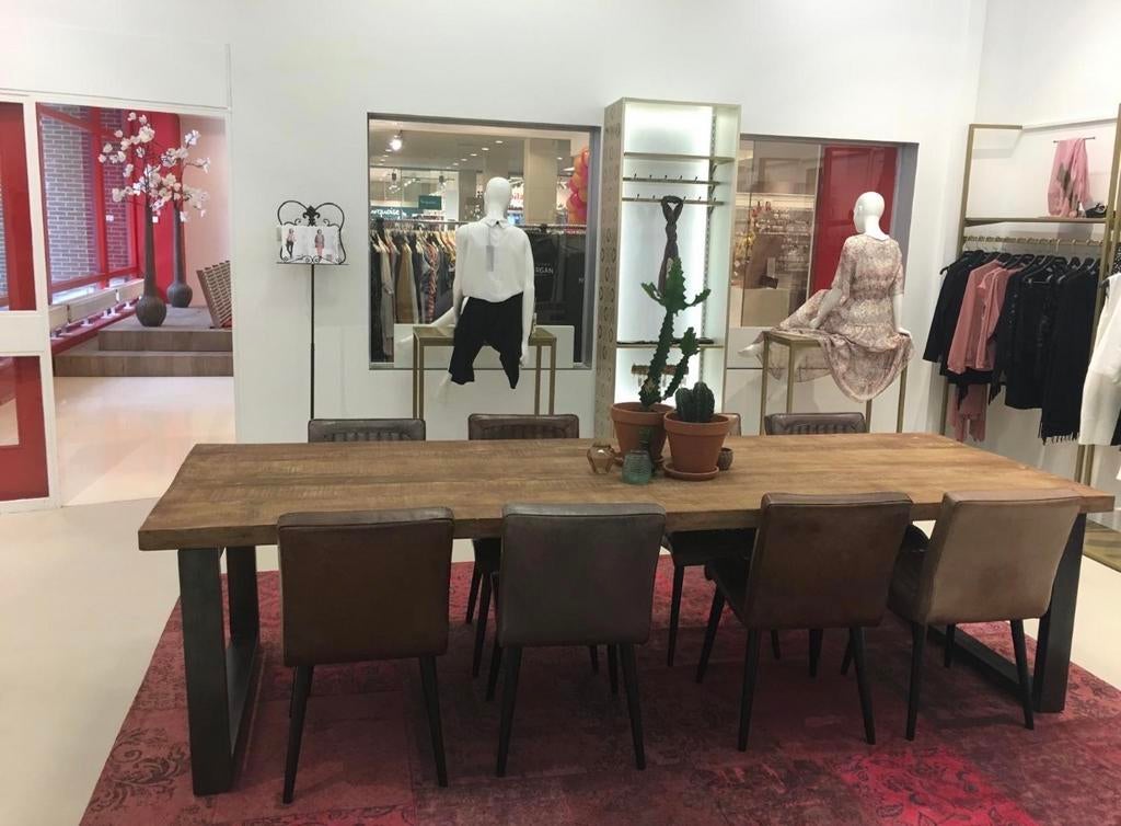 Mangohouten eettafel/ vergadertafel 300x100 met stalen frame, Huis en Inrichting, Tafels | Eettafels, Ophalen, 200 cm of meer