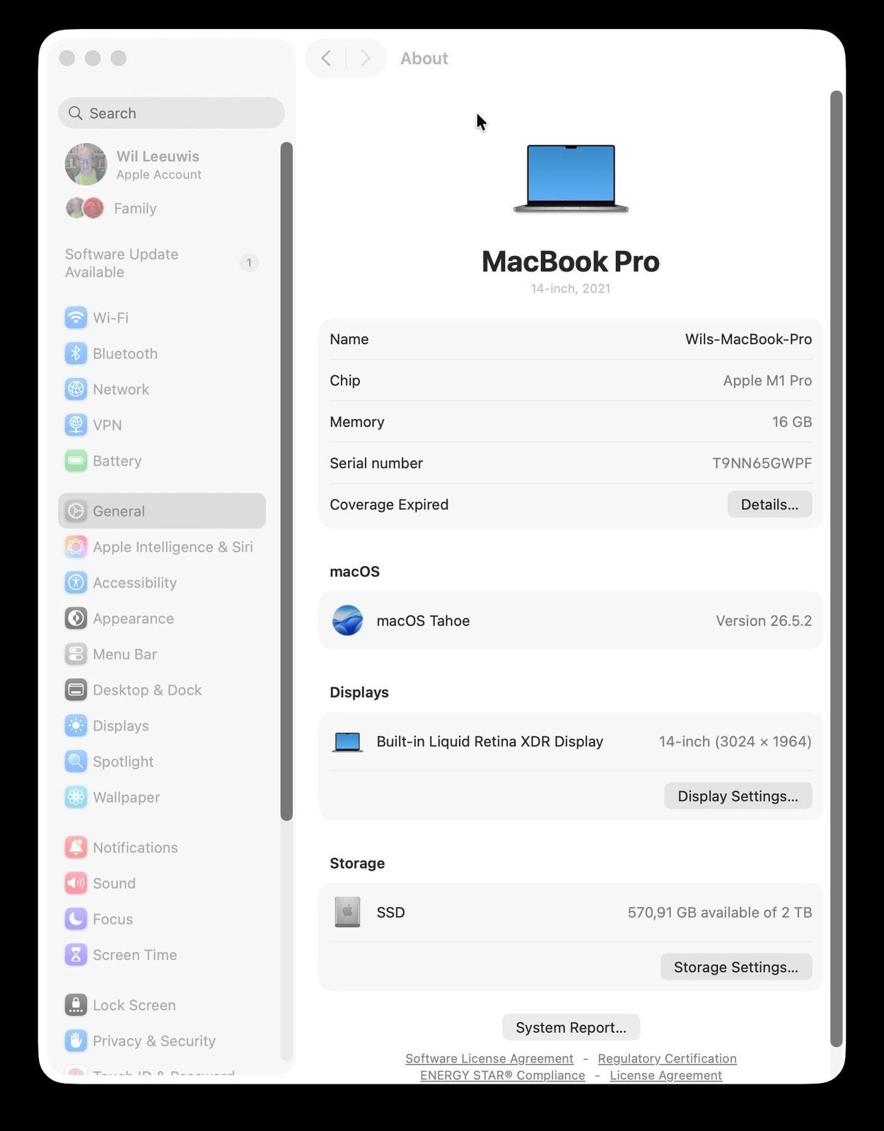 14” MacBook Pro M1 2021 16GB 2TB, Computers en Software, Apple Macbooks, 1 TB of meer, Gebruikt, Qwerty, Overige groottes