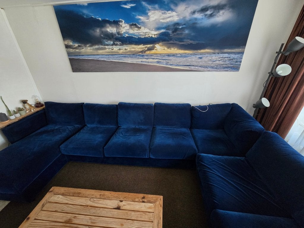 Ikea vimle bank met blauwe hoes, Huis en Inrichting, Ophalen, Hoekbank, 300 cm of meer, 75 tot 100 cm