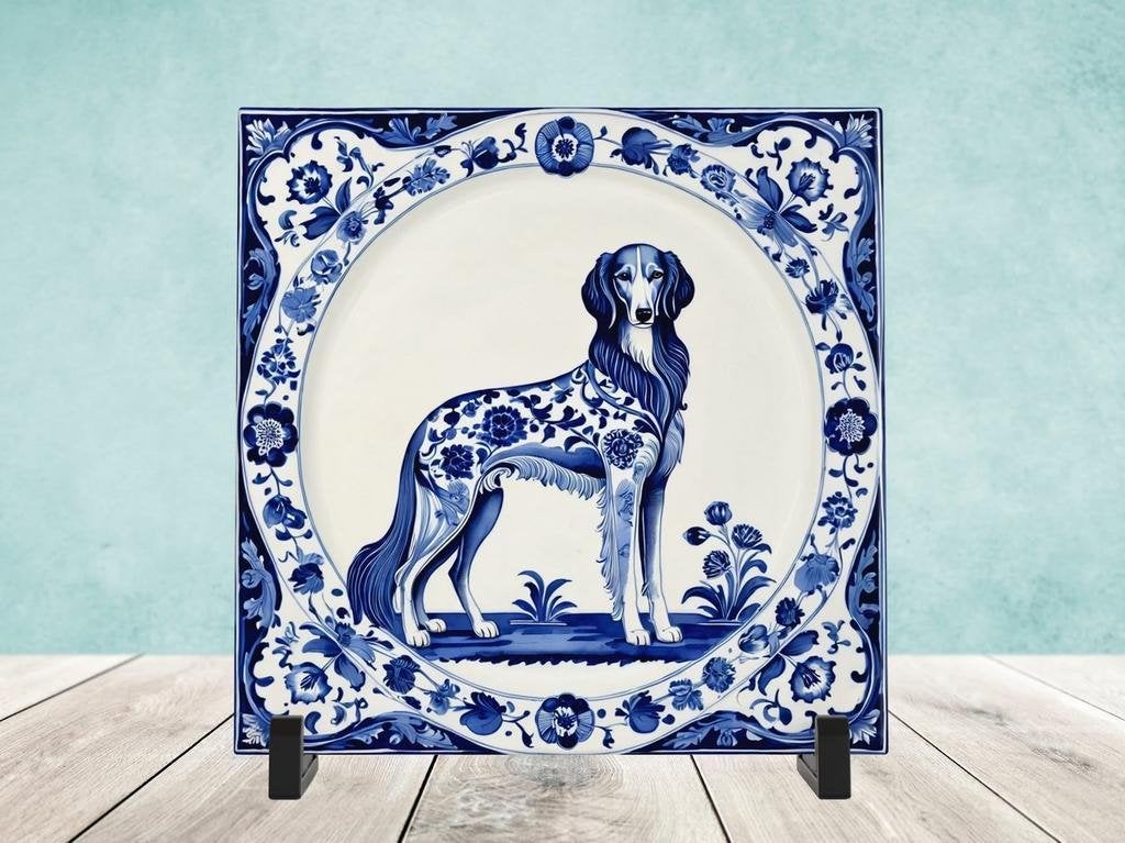 Saluki Delfts Blauwe tegel incl houder, Ophalen of Verzenden, Nieuw