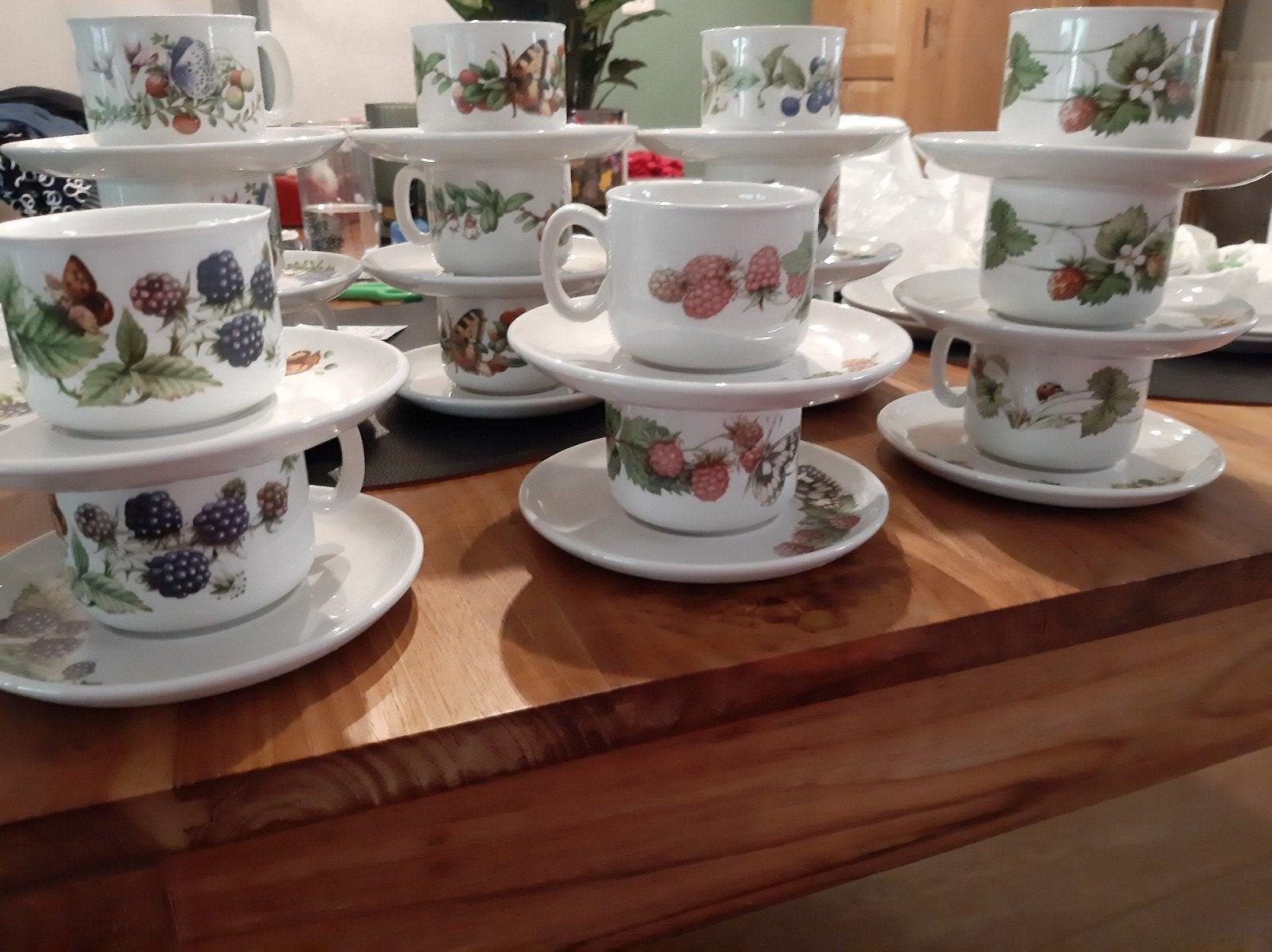 25 kop en schotels marjolein bosvruchten servies, Ophalen of Verzenden, Zo goed als nieuw, Overige stijlen, Kop(pen) en/of Schotel(s)