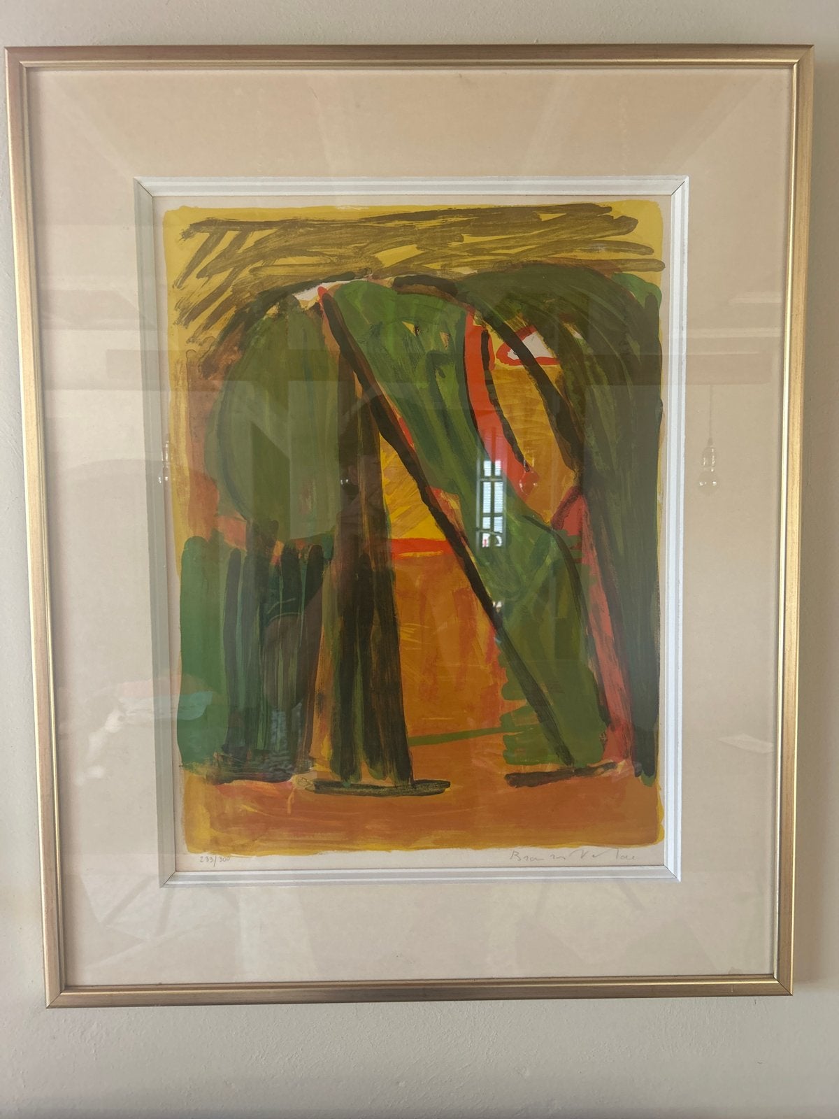 Gesigneerde Giclée 'Bomen' - Genummerd 233/300, Landschap, Giclée, Papier/karton, Achter glas