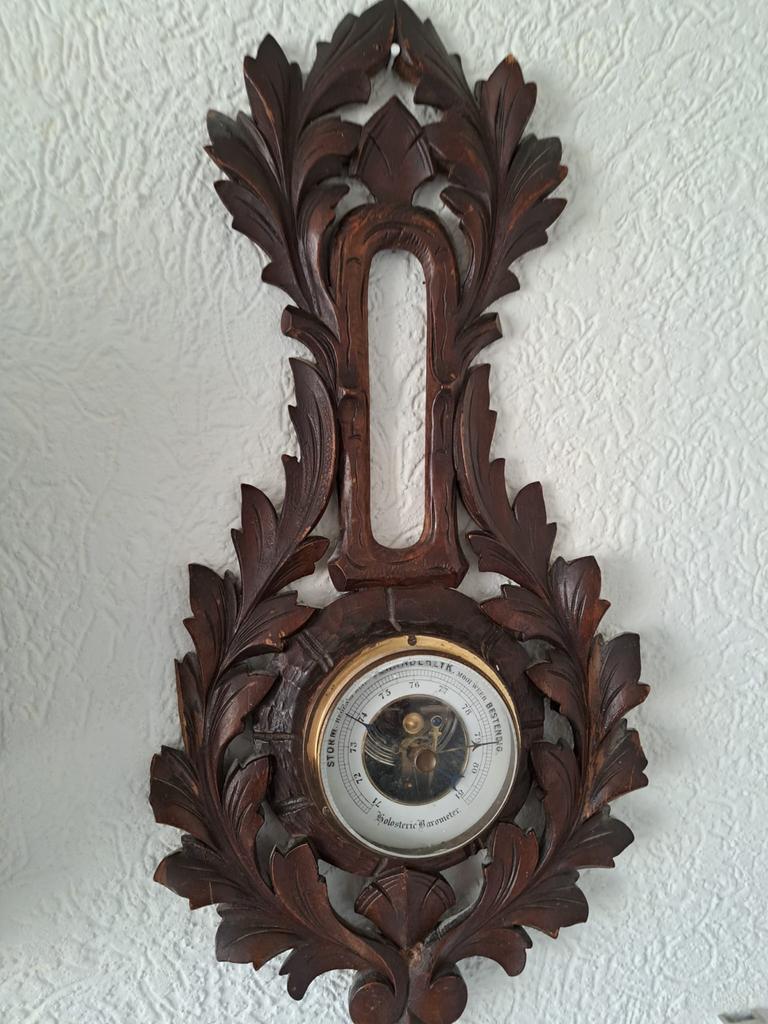 Holosteric Barometer met houtsnijwerk, Ophalen, Gebruikt, Barometer