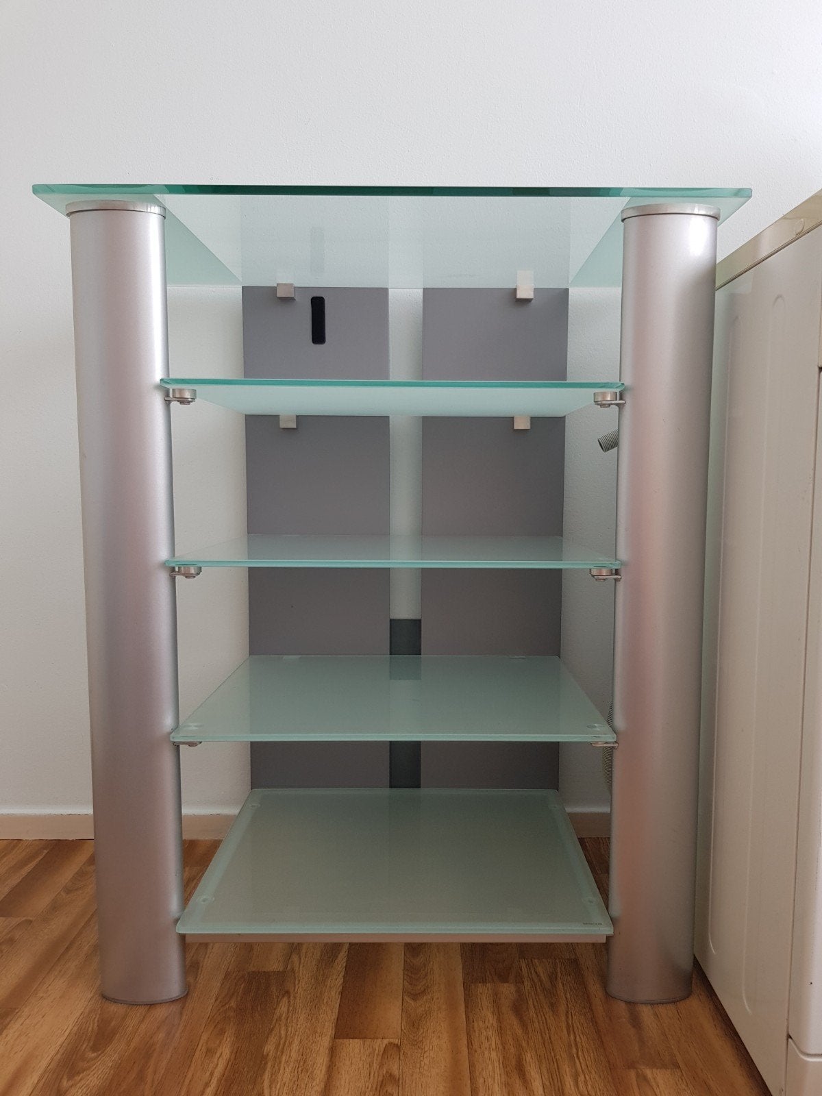 open glazen vitrinekast zilver, Huis en Inrichting, Kasten | Vitrinekasten, Ophalen, Zo goed als nieuw, Glas, Met plank(en)