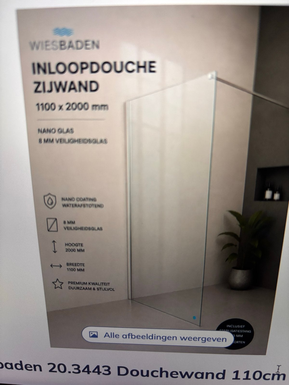 Wiesbaden douchewand 110 x 200 cm nano coating, Doe-het-zelf en Verbouw, Ophalen, Nieuw, Glas, Douche